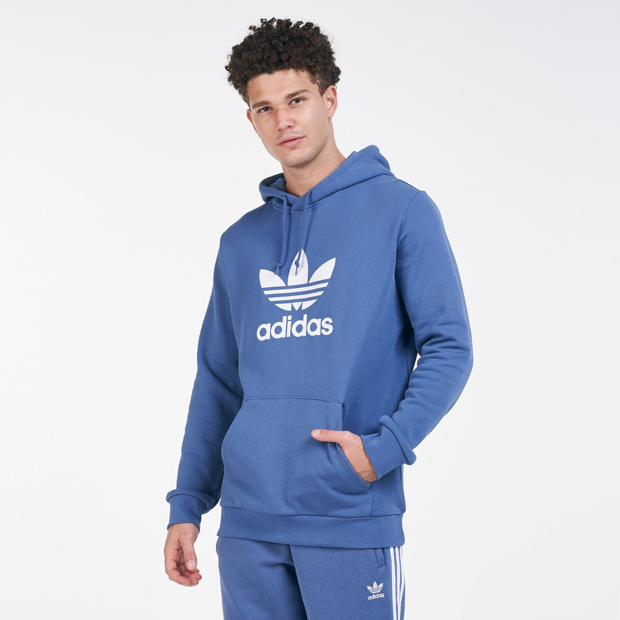 Trefoil top hoodie blue