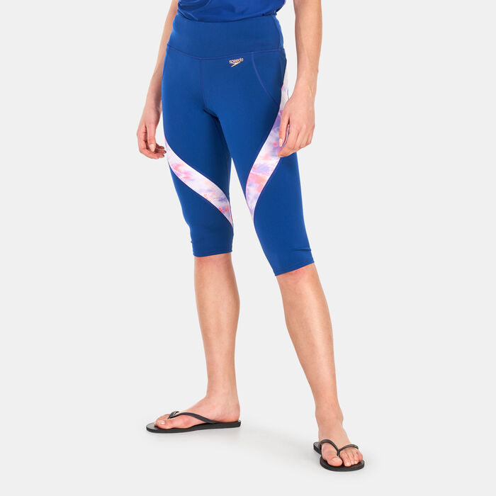 Speedo Women's Printed Panel 3/4 Leggings Blue image number 0