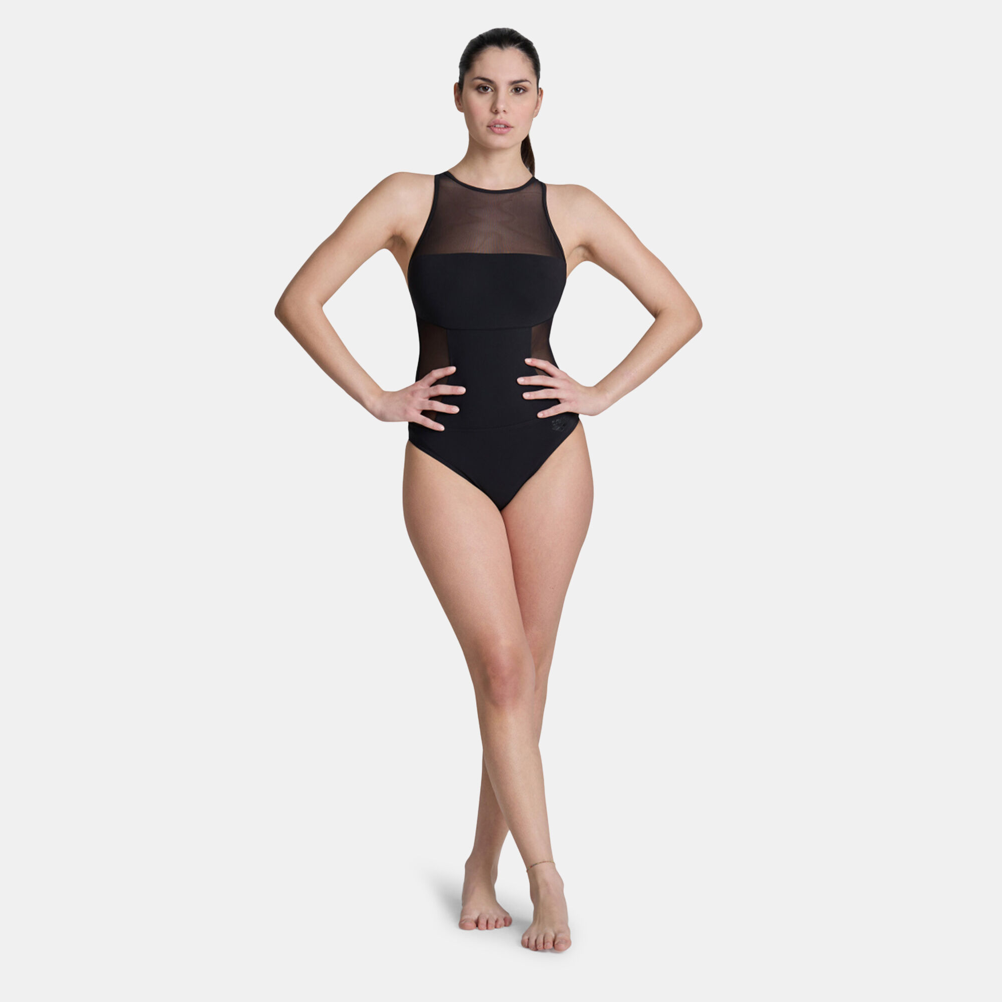 Mesh panel swimsuit hotsell