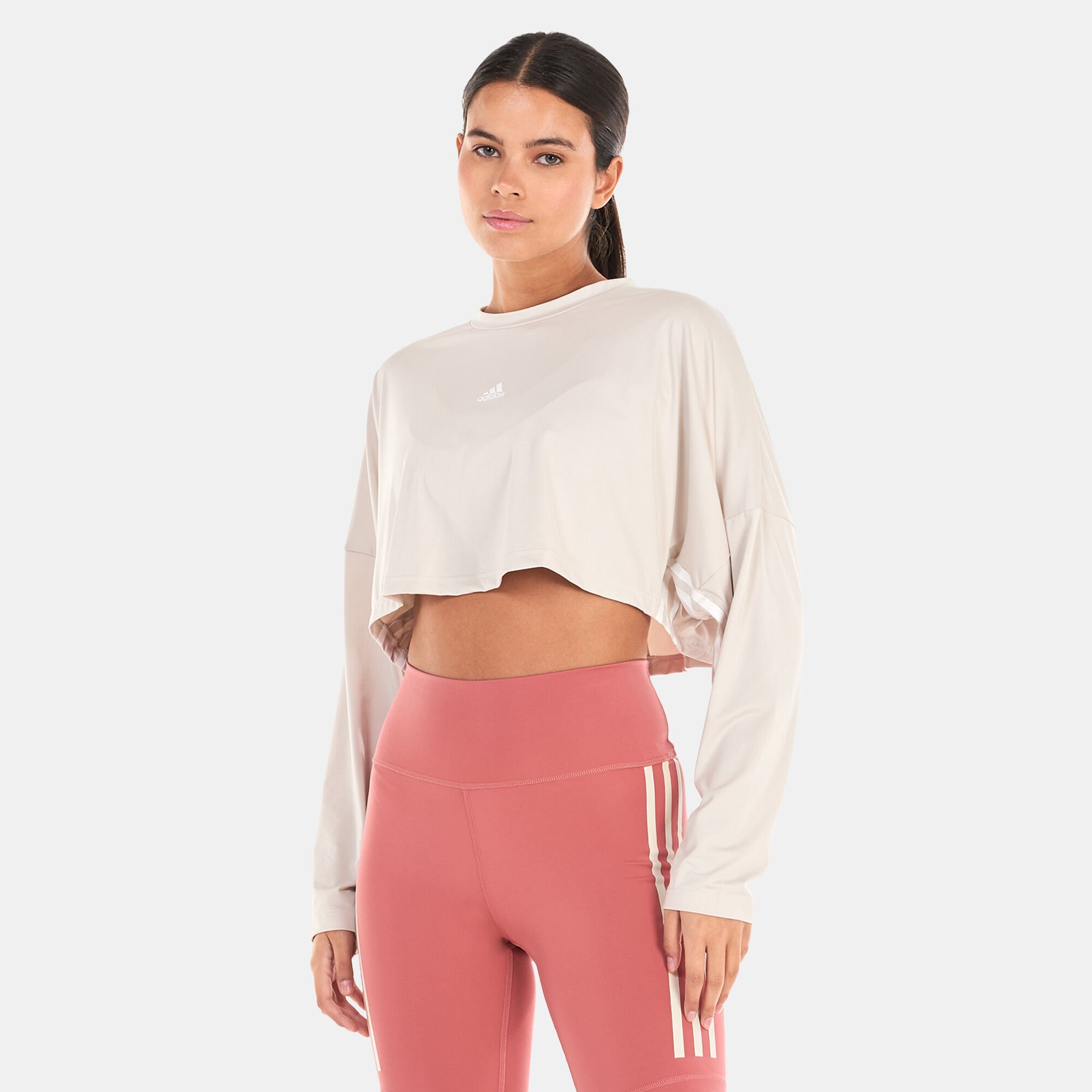 Buy adidas Women s Hyperglam Cut 3 Stripes Lightweight Oversized Sweatshirt Beige in Kuwait SSS