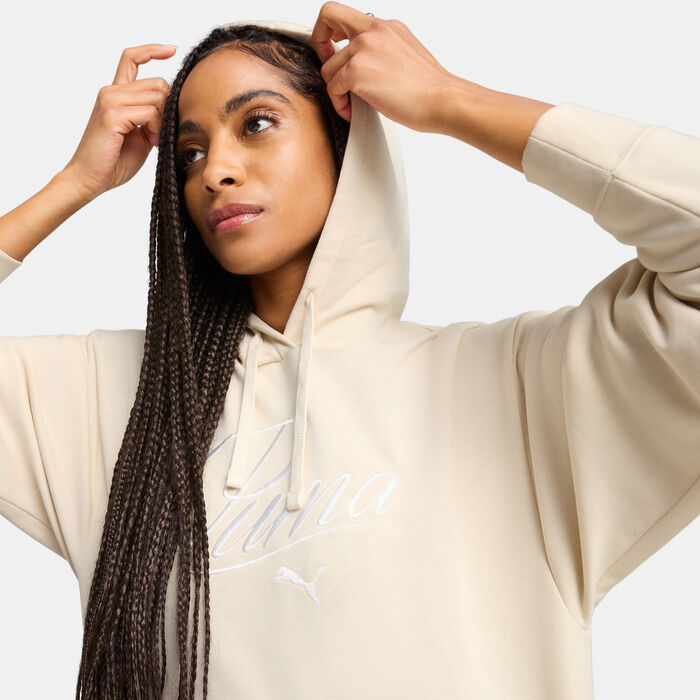 PUMA Women's Essential Script Comfort Hoodie Beige image number 3