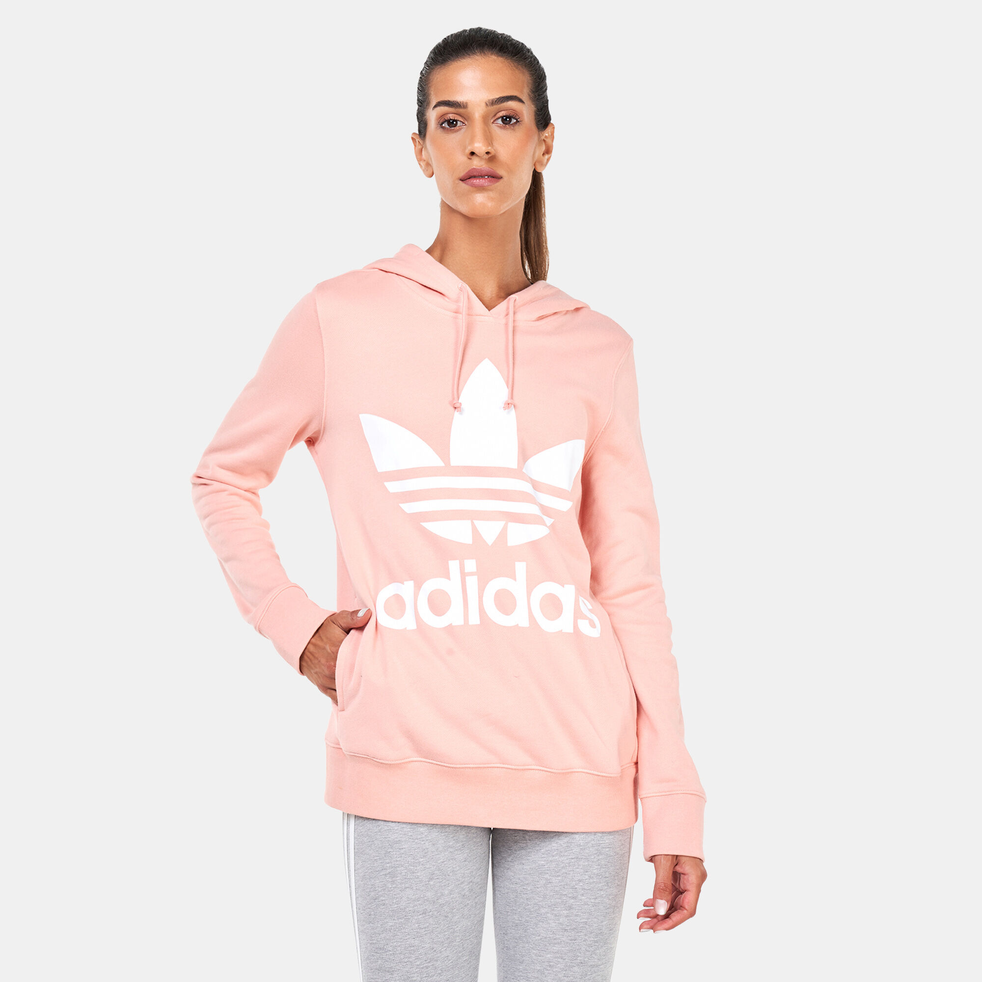 Adidas trefoil hoodie women's pink online
