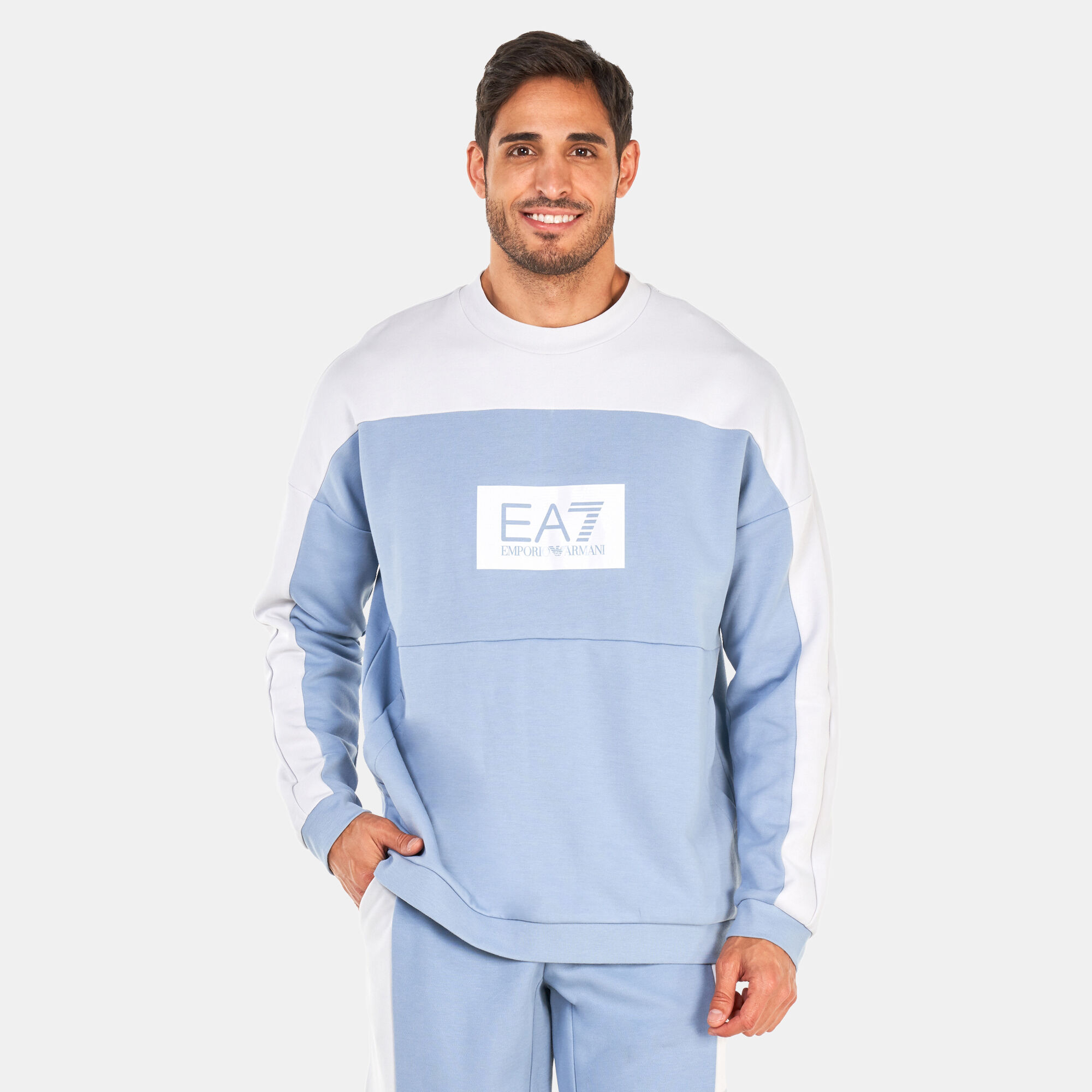 Men s Train Tonal Block Sweatshirt Blue EA7 Emporio Armani in Kuwait SSS