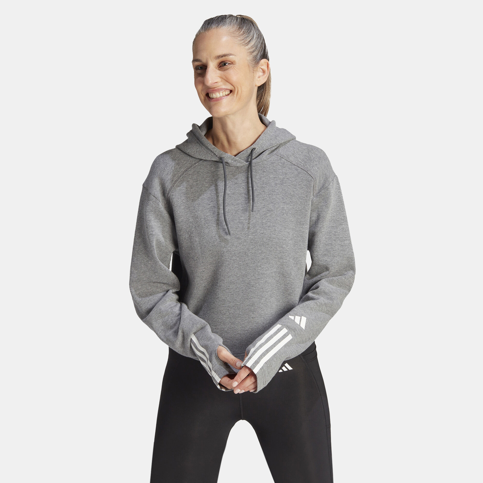 Buy adidas Women s Train Essentials Train Cotton 3 Stripes Hoodie Grey in Kuwait SSS