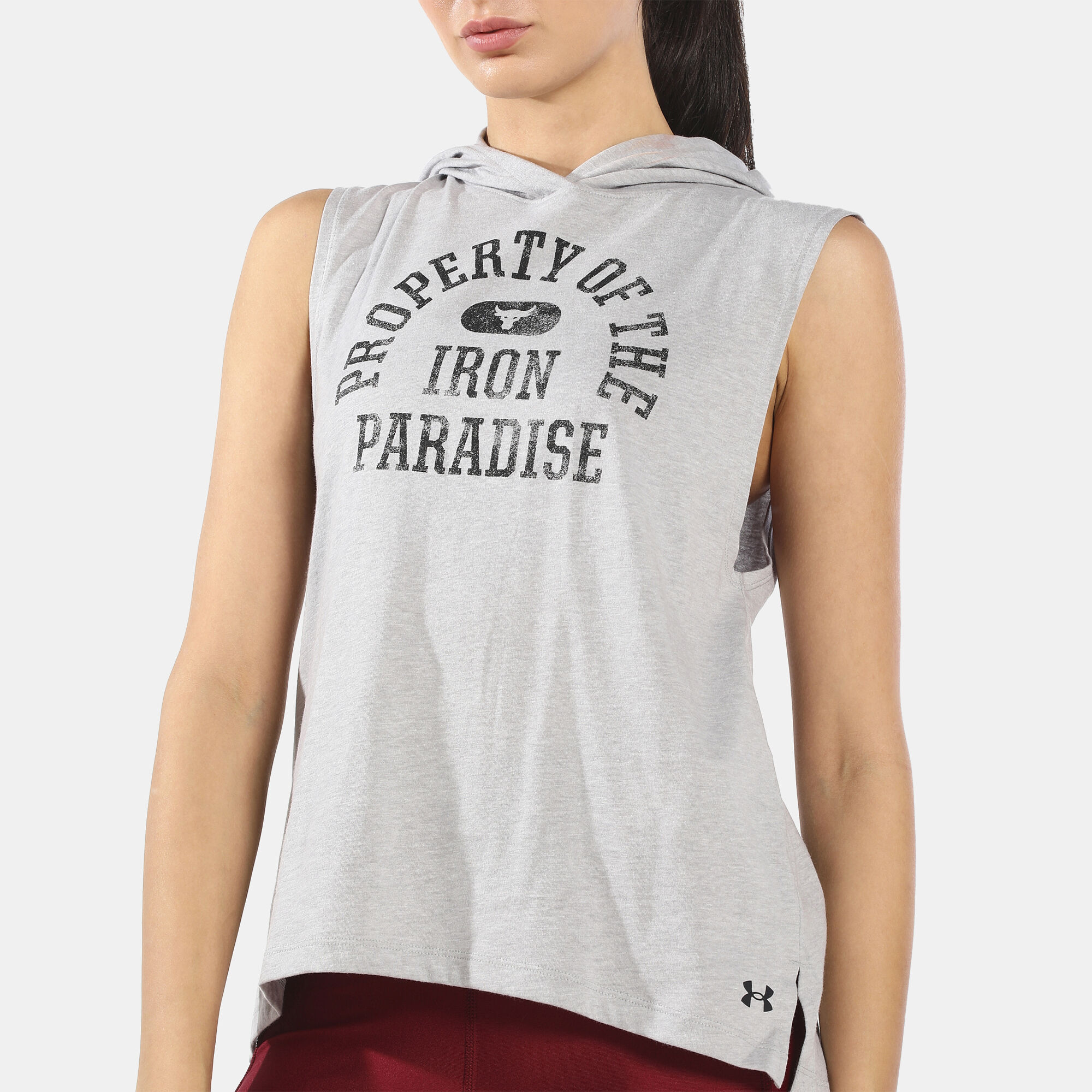 Women s Project Rock Graphic Hooded Tank Top Grey Under Armour in Kuwait SSS