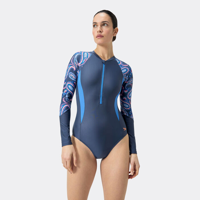 Speedo Women's Long Sleeve One-Piece Swimsuit Blue image number 0