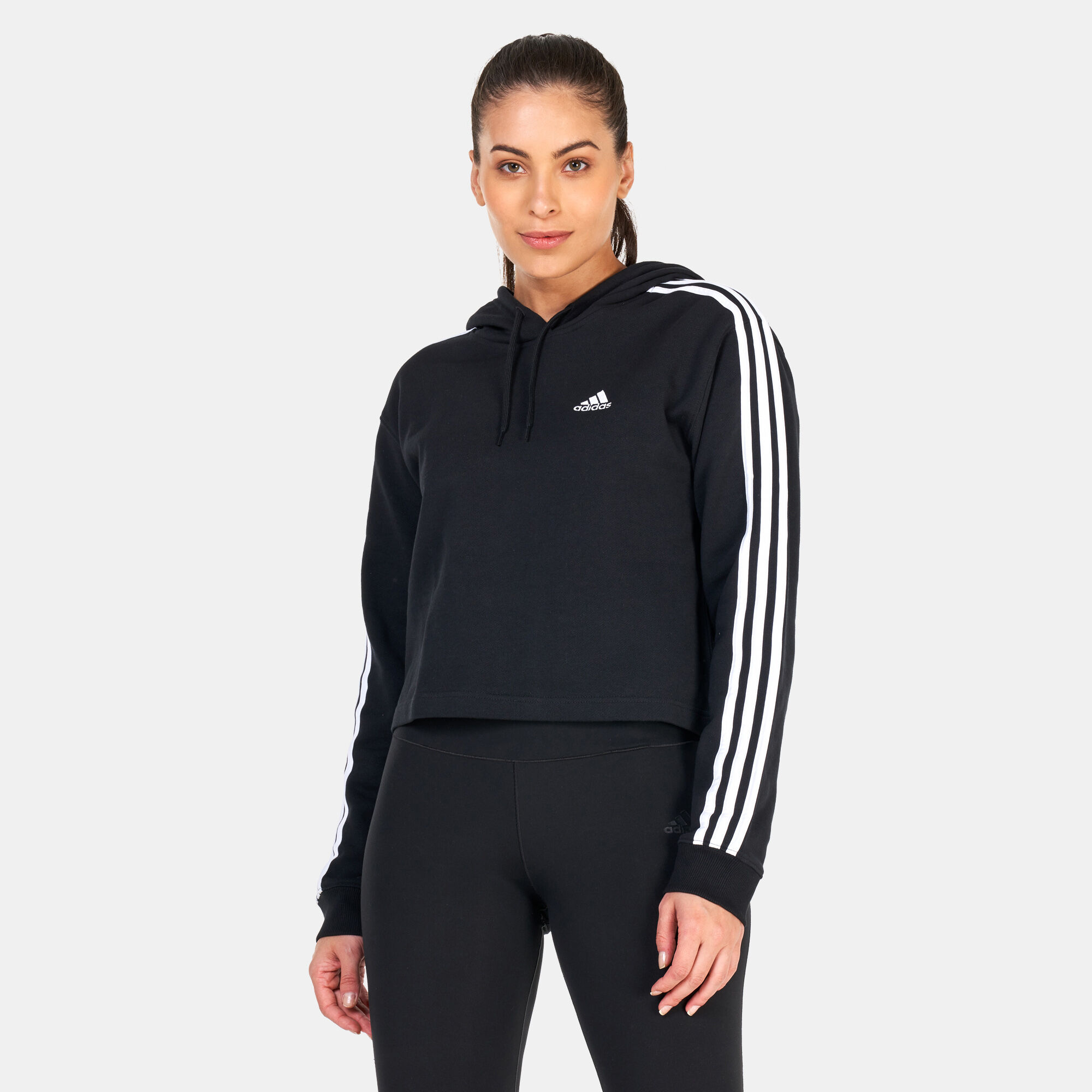 Women s Essentials 3 Stripes Crop Hoodie Black adidas in Kuwait SSS