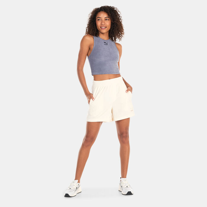 PUMA Women's Classics Towelling Crop Top Beige image number 2