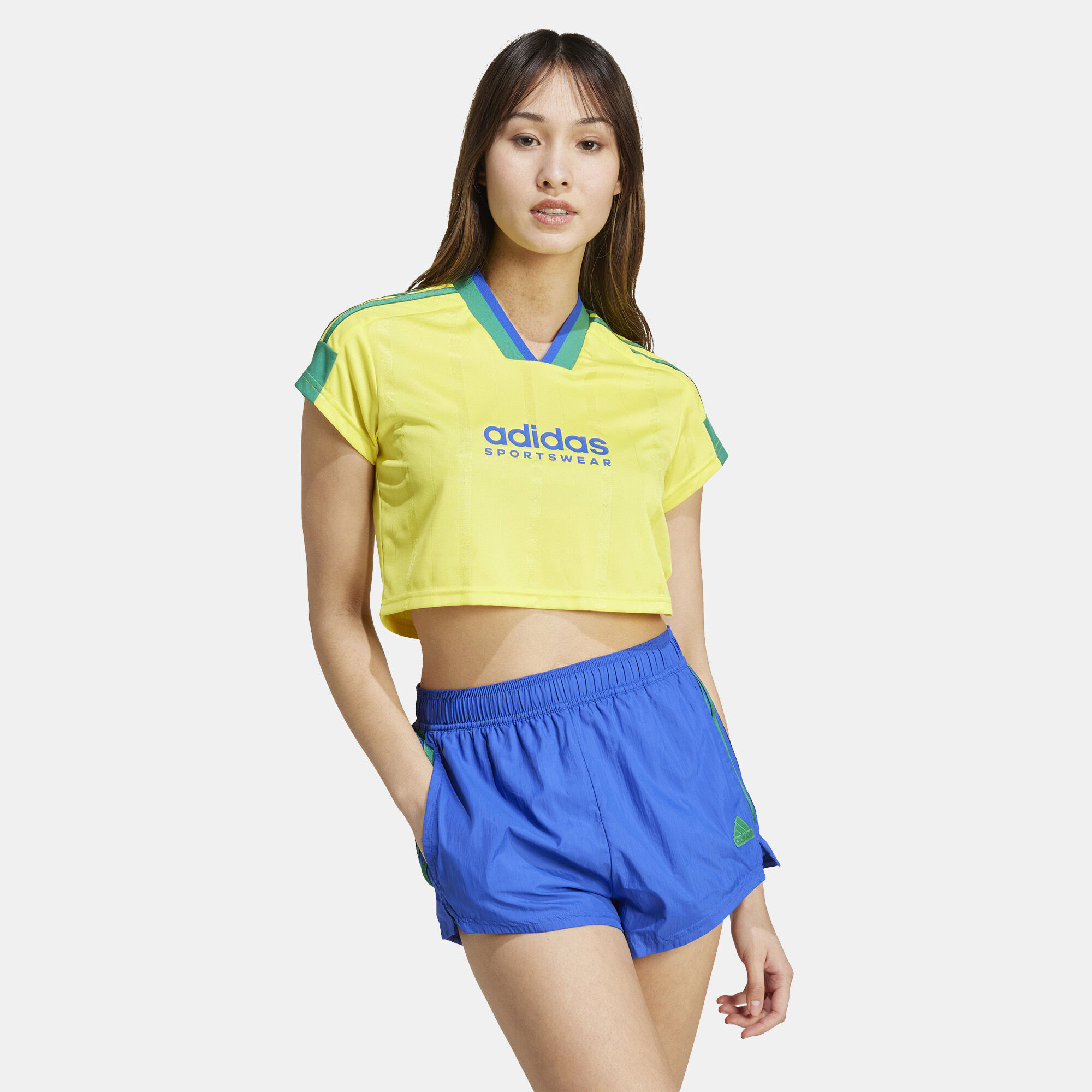 Women s Tiro Cut 3 Stripes Cropped Jersey Yellow adidas in Kuwait SSS