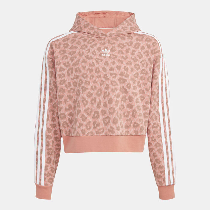 adidas Originals Kids' Animal Allover Print Crop Hoodie Peach image number 0