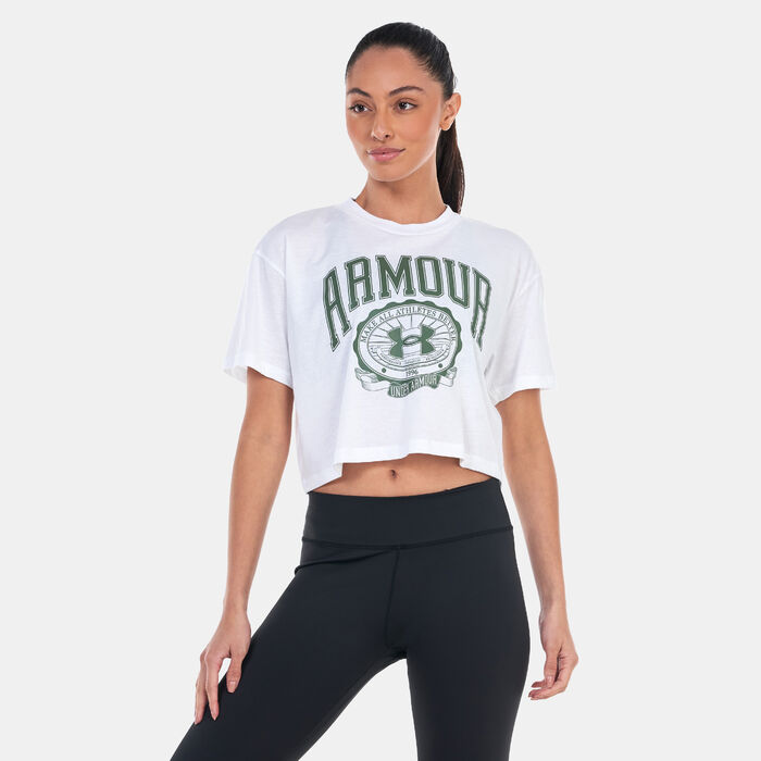 Under Armour Women's UA Collegiate Crest Crop T-Shirt White image number 0