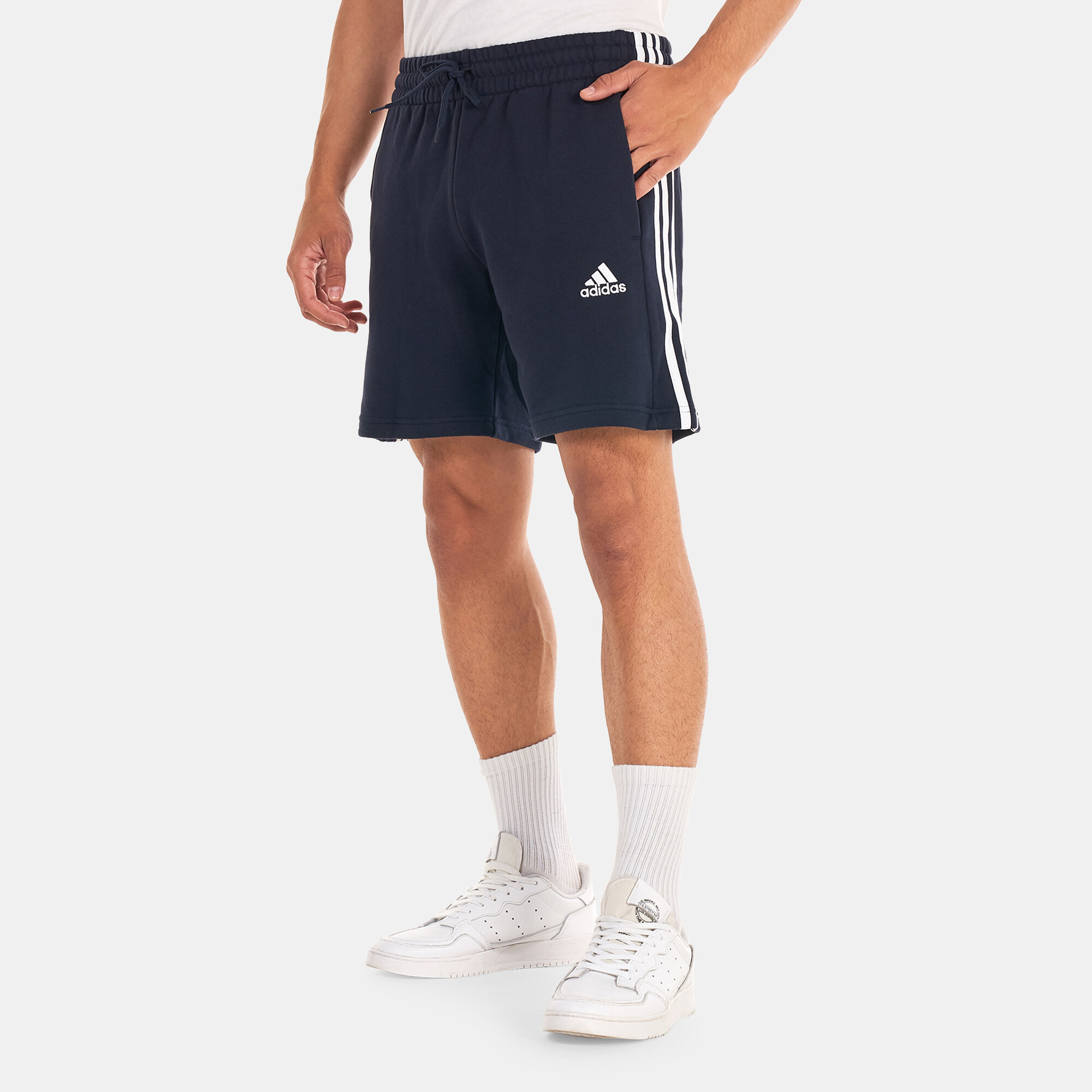 Buy adidas Men s Essentials French Terry 3 Stripes Shorts Blue in