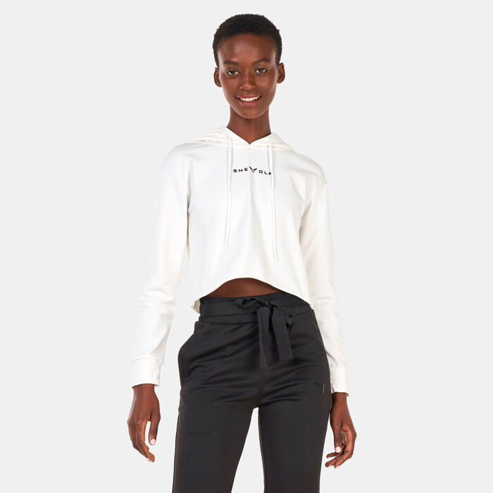 SQUATWOLF Women's She Wolf Crop Hoodie White image number 0