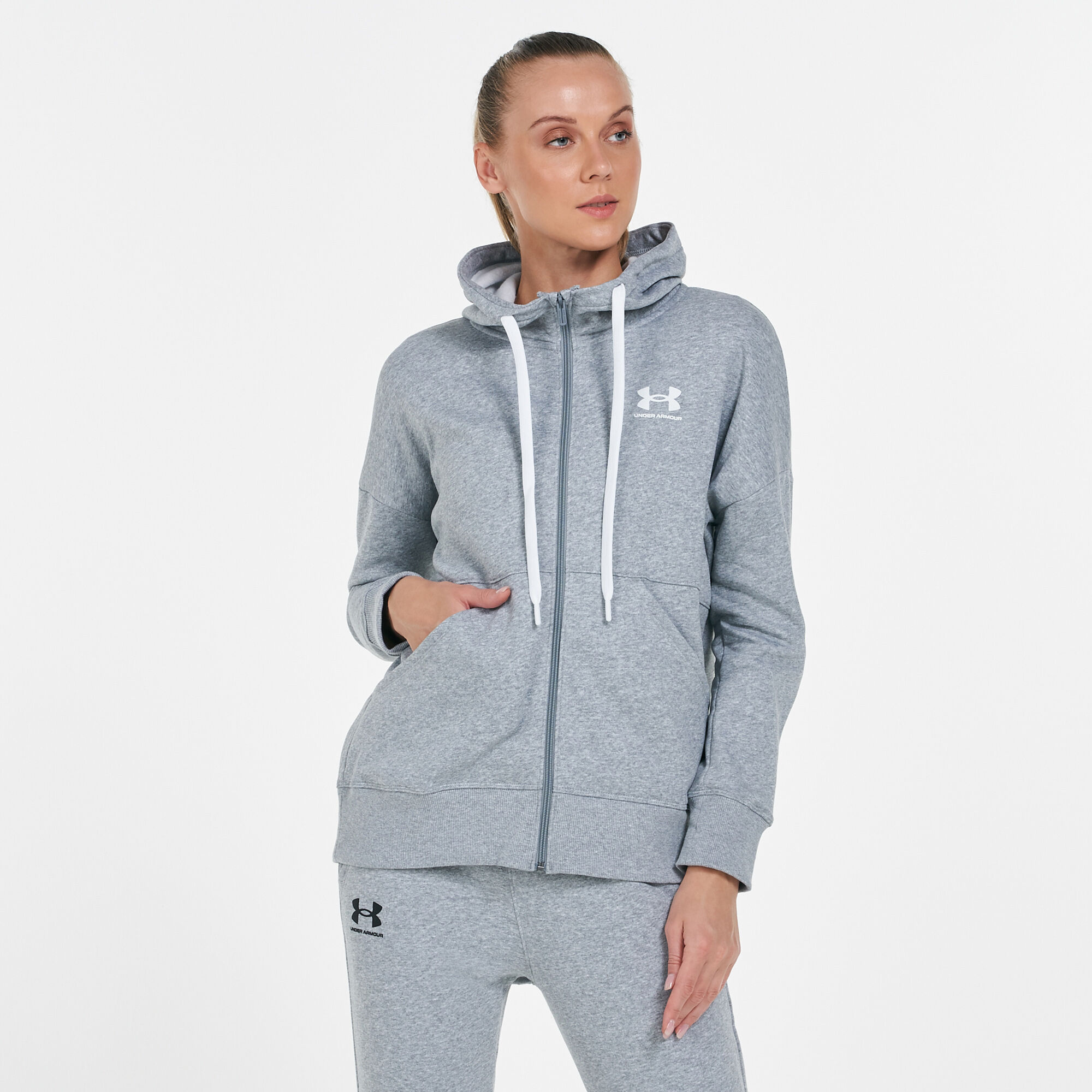 Women s Rival Fleece Full Zip Hoodie Grey Under Armour in Kuwait SSS