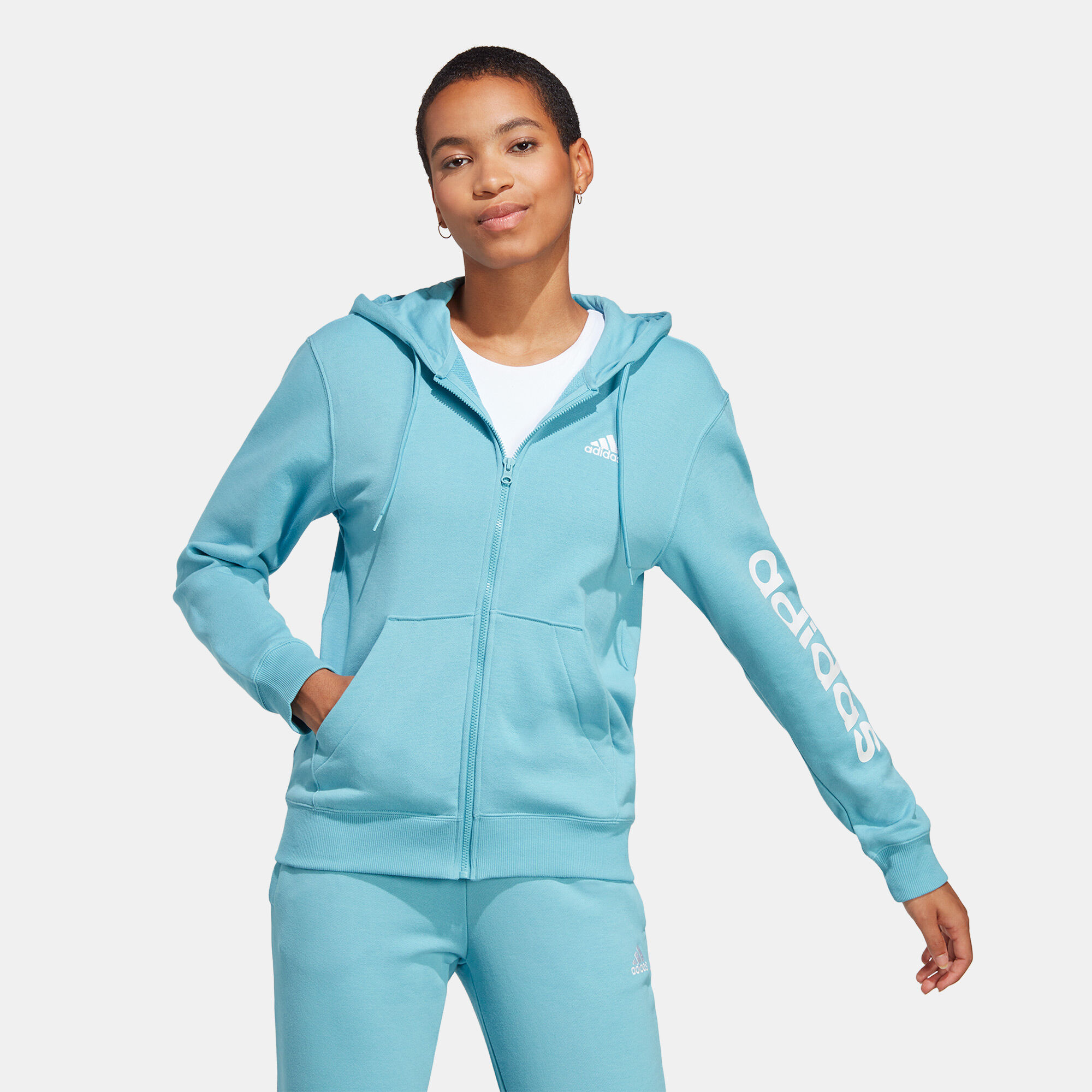 Women s Essentials Linear Full Zip French Terry Hoodie Blue adidas in Kuwait SSS