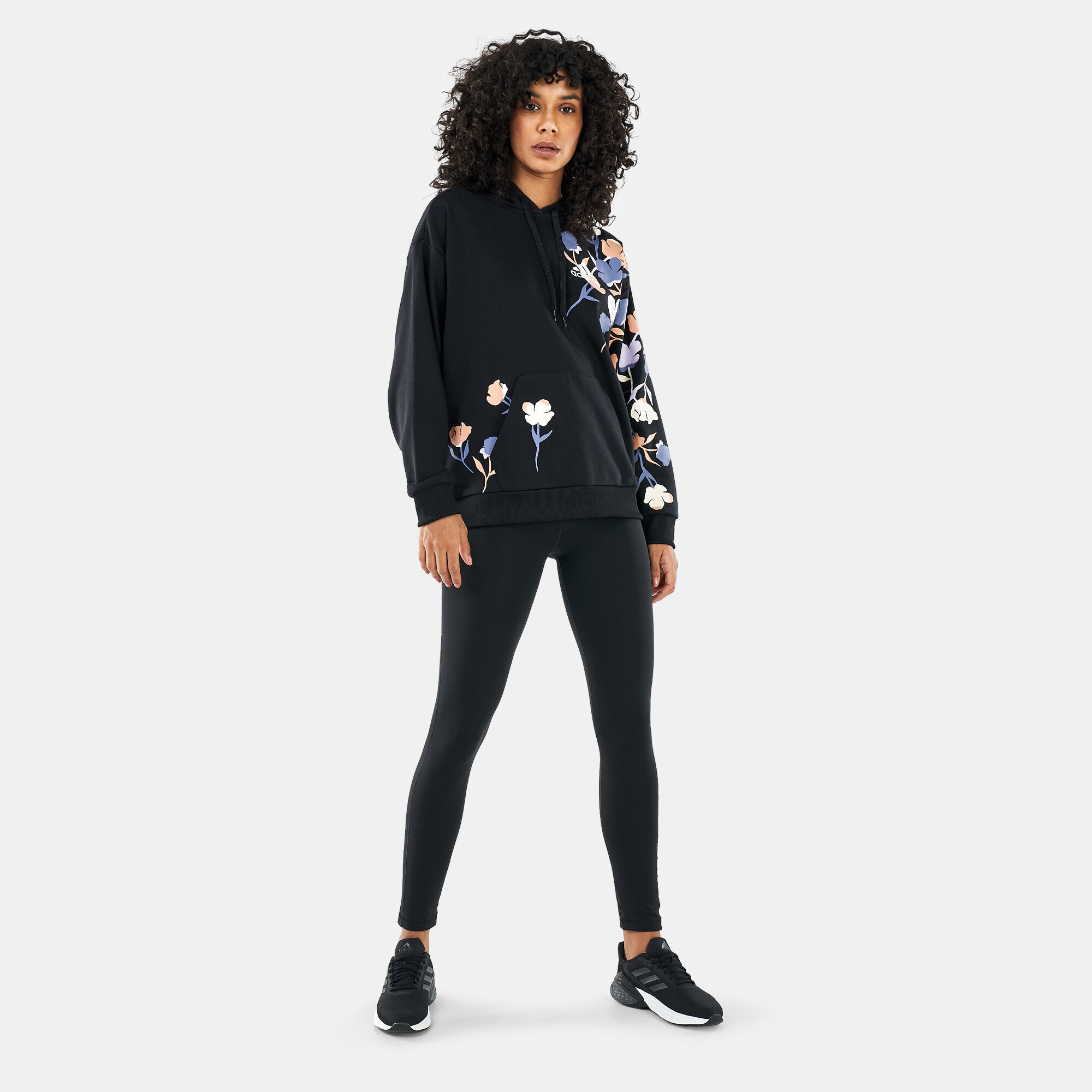 Adidas black floral hoodie clearance