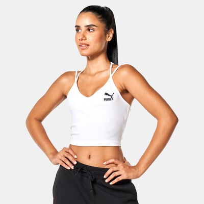 PUMA Women's Classics Ribbed Crop Top White