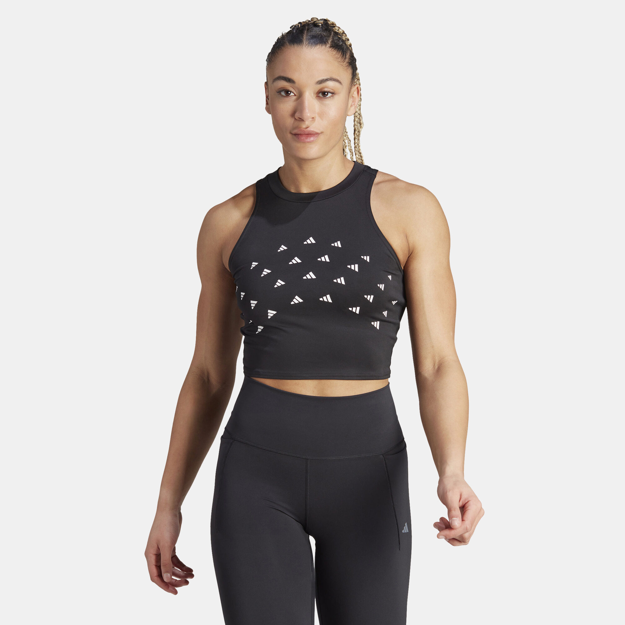 Women s Brand Love Training Logo Print Crop Tank Top Black adidas in Kuwait SSS