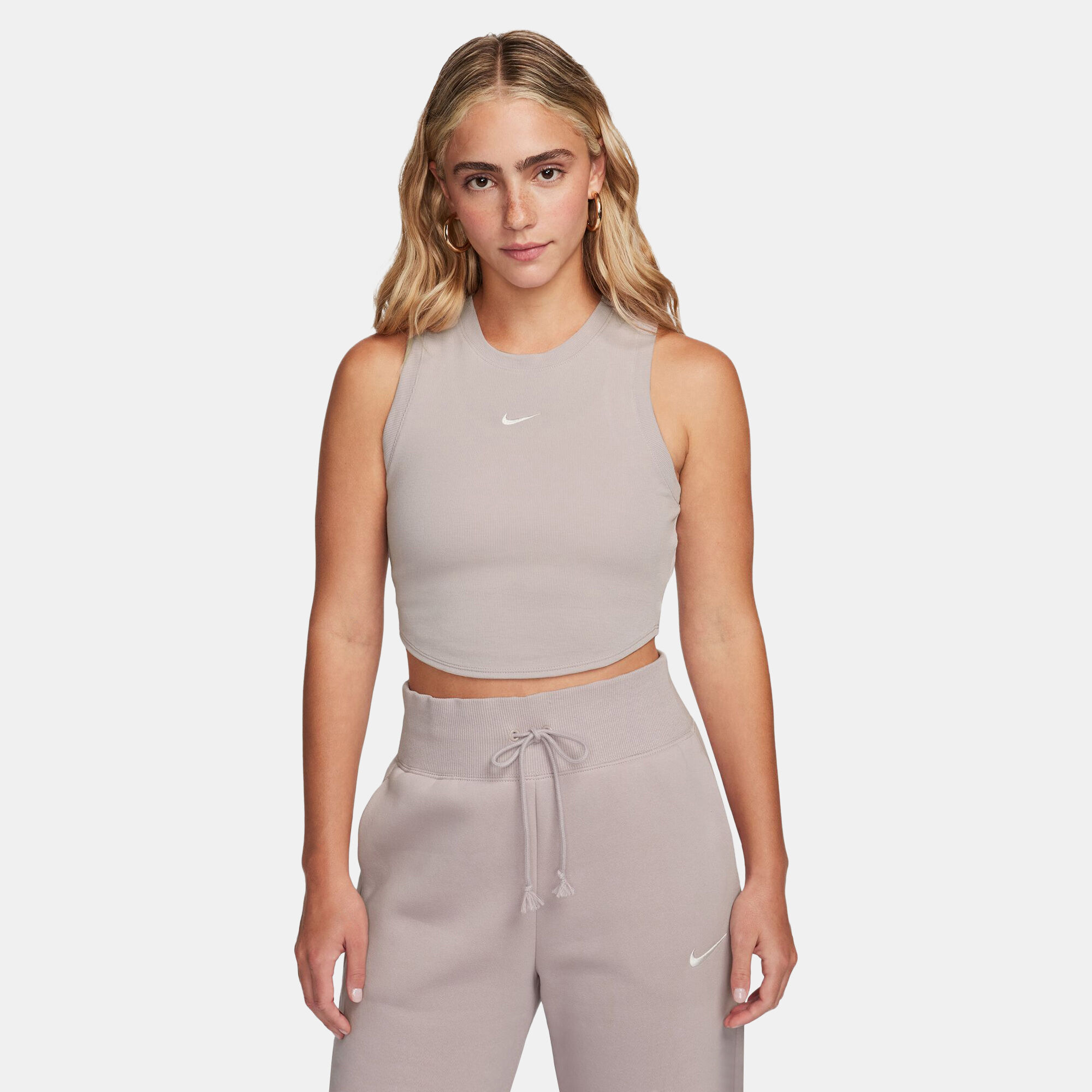 Women s Sportswear Chill Tight Cropped Mini Rib Tank Top Beige Nike in Kuwait SSS