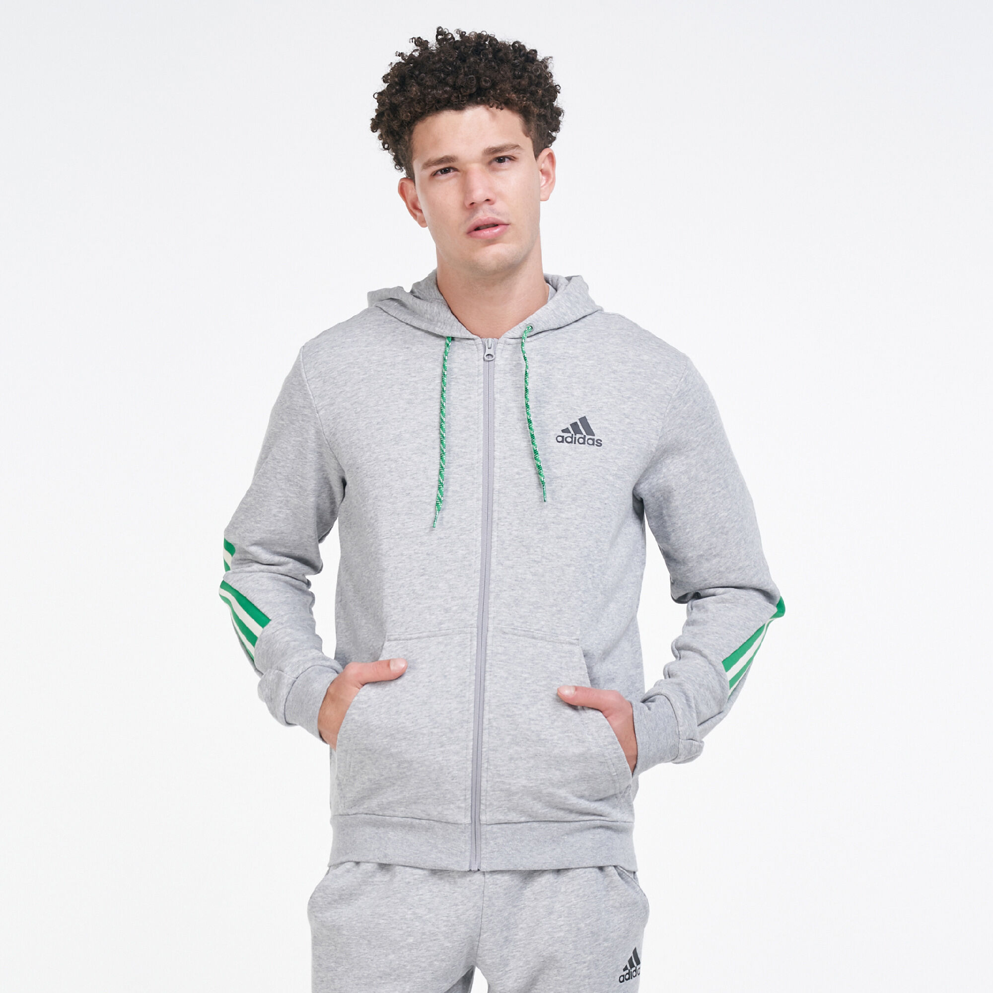 Adidas tape hotsell hoodie grey