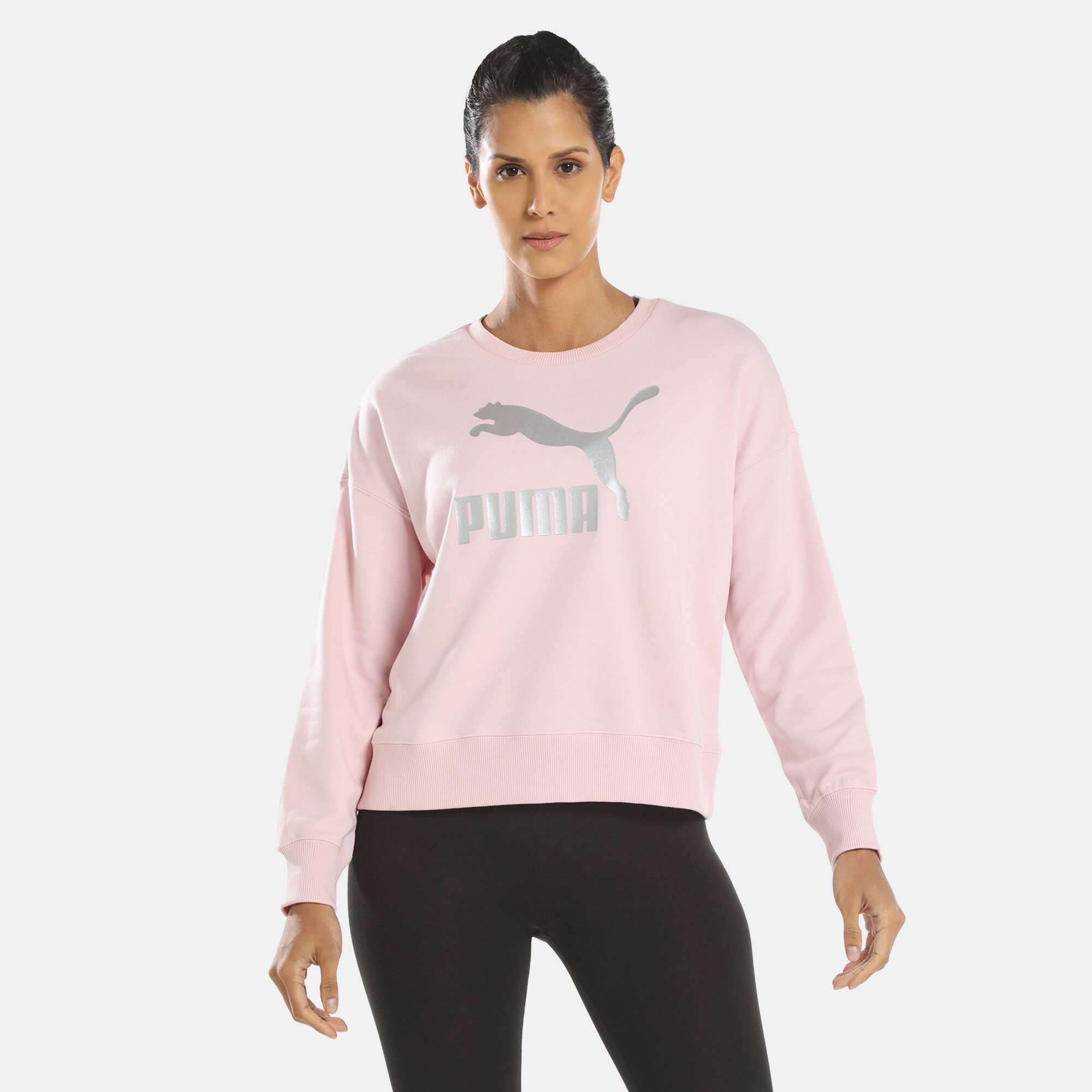Women s Classics Metallic Logo Sweatshirt Pink PUMA in Kuwait SSS